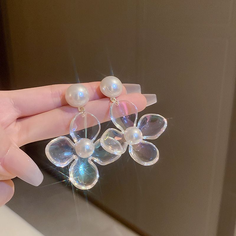 1 Pair Korean Style Flower Arylic Imitation Pearl Drop Earrings