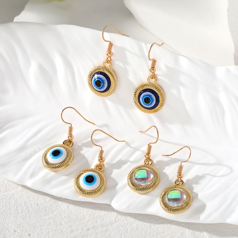 1 Pair Vintage Style Vacation Simple Style Round Devil's Eye Inlay Alloy Resin Drop Earrings