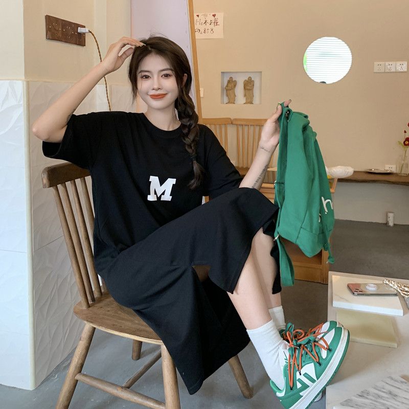Women's T Shirt Dress Casual Simple Style Round Neck Printing Half Sleeve Letter Midi Dress Home Daily