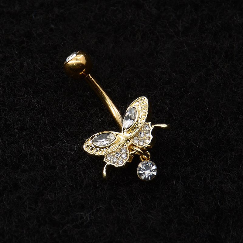 Klassischer Stil Schmetterling Rostfreier Stahl Kupfer Überzug Inlay Zirkon Weißgold Plattiert Vergoldet Bauchnabelpiercing