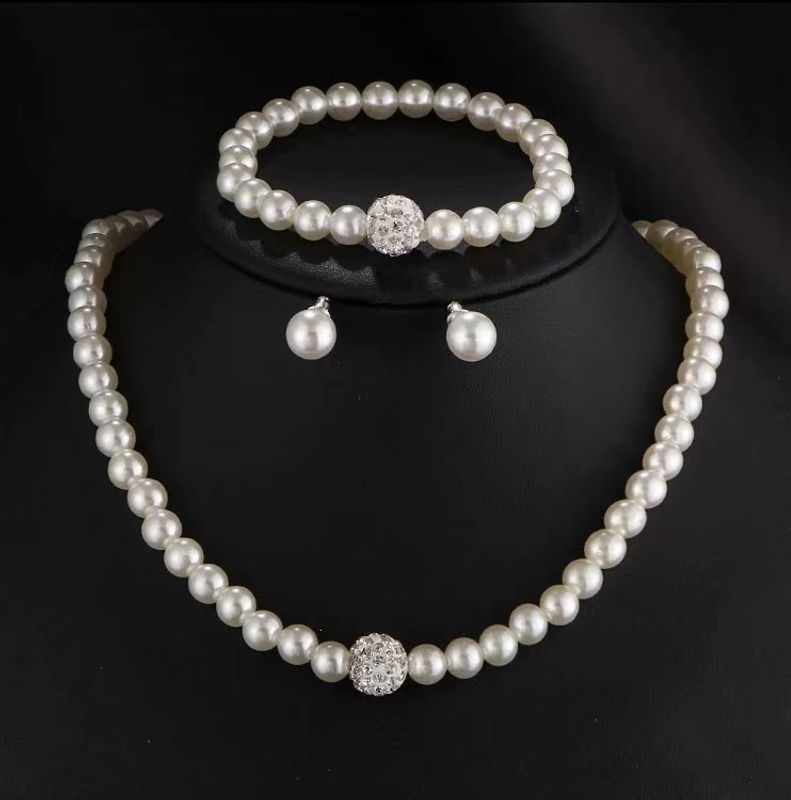 Französische Art Einfarbig Imitationsperle Perlen Frau Armbänder Ohrringe Halskette