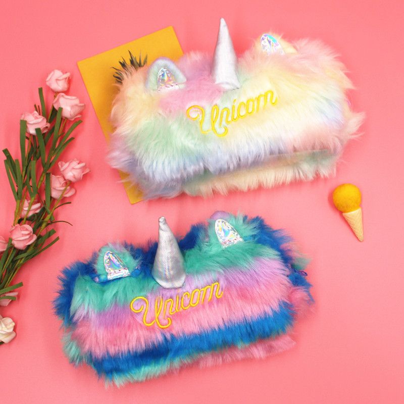 Cute Unicorn Rainbow Plush Stationery Pen Case