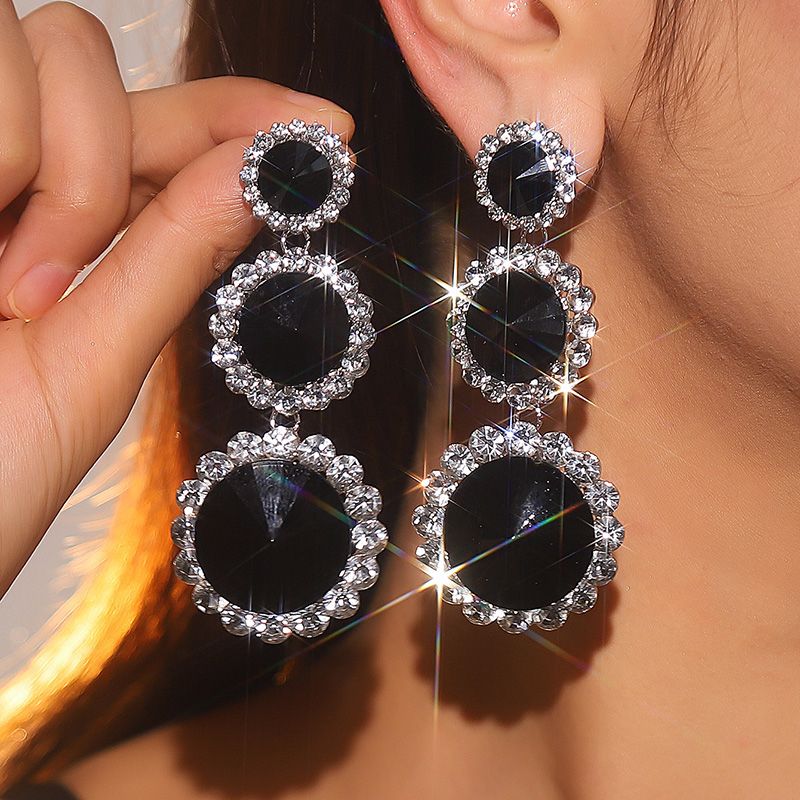 1 Pair Glam Lady Round Inlay Alloy Artificial Diamond Drop Earrings