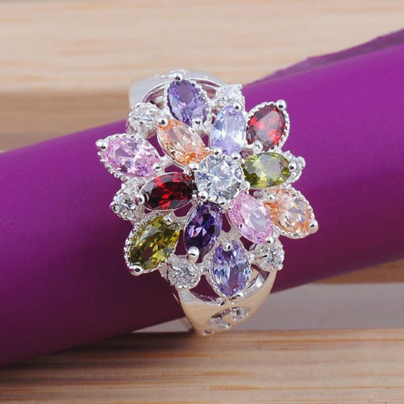 Wholesale Jewelry Modern Style Flower Metal Artificial Gemstones Plating Inlay Rings