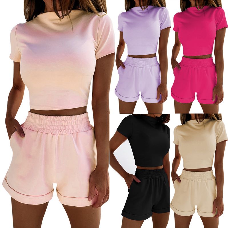 Women's Fashion Solid Color Polyester Patchwork Shorts Sets