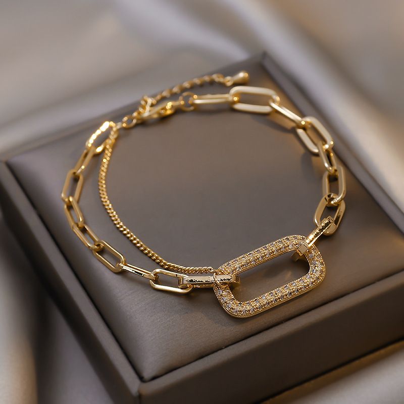 Modern Style Rectangle Metal Plating Inlay Artificial Diamond Women's Bracelets