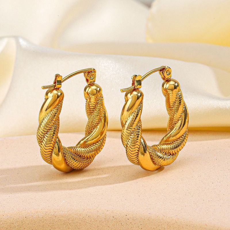 1 Pair Retro Ethnic Style Twist Plating 304 Stainless Steel 18K Gold Plated Earrings