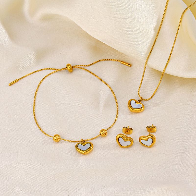 304 Stainless Steel Titanium Steel 18K Gold Plated Sweet Plating Heart Shape Acrylic Bracelets Earrings Necklace