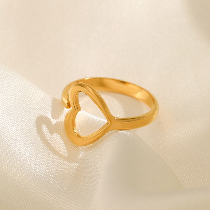 Edelstahl 304 18 Karat Vergoldet Einfacher Stil Überzug Herzform Offener Ring