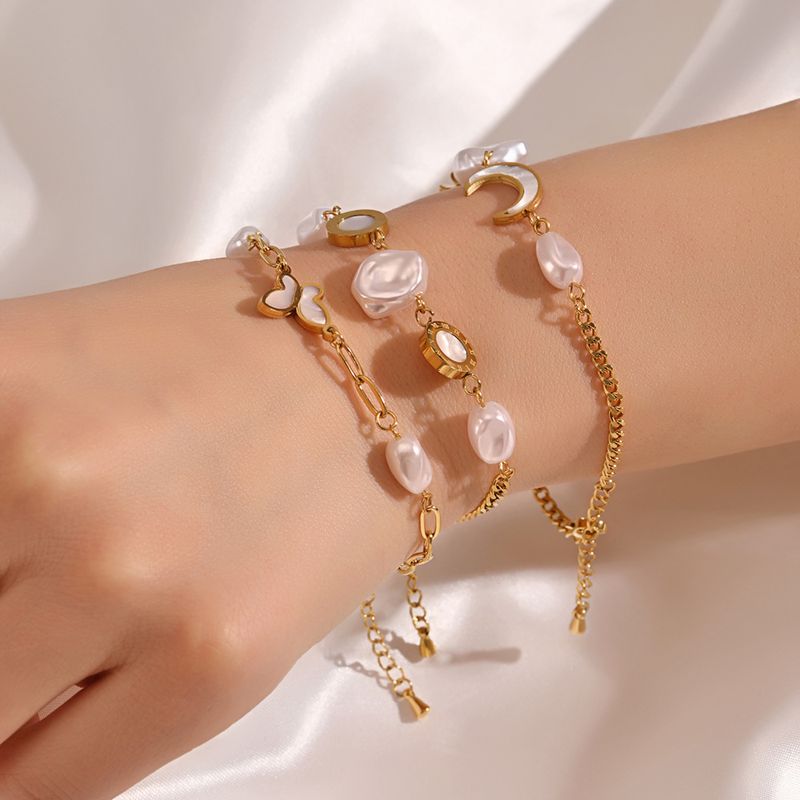 Style IG Star Lune Papillon Acier Inoxydable 304 Perles Artificielles Coquille Bracelets En Masse