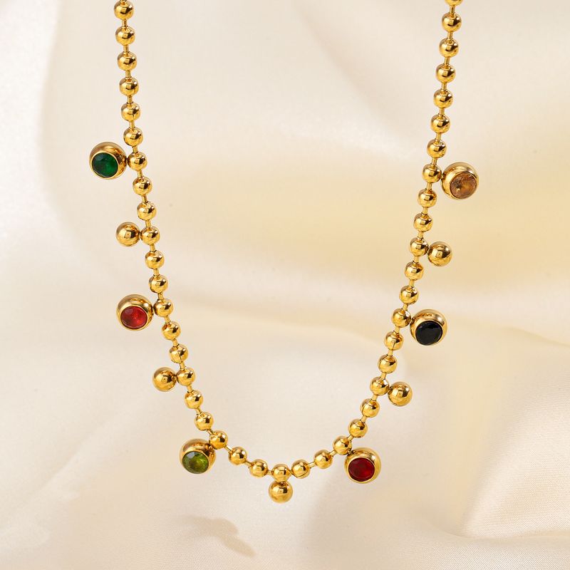 Edelstahl 304 18 Karat Vergoldet Lässig Einfacher Stil Überzug Inlay Runden Strasssteine Halskette