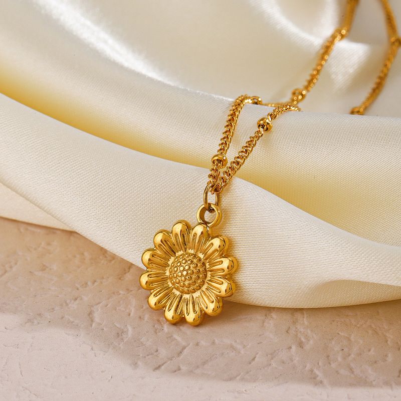 304 Stainless Steel 18K Gold Plated Lady Plating Flower Pendant Necklace