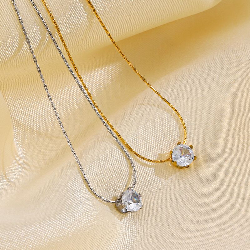 304 Stainless Steel 18K Gold Plated Basic Modern Style Streetwear Plating Inlay Geometric Rhinestones Pendant Necklace