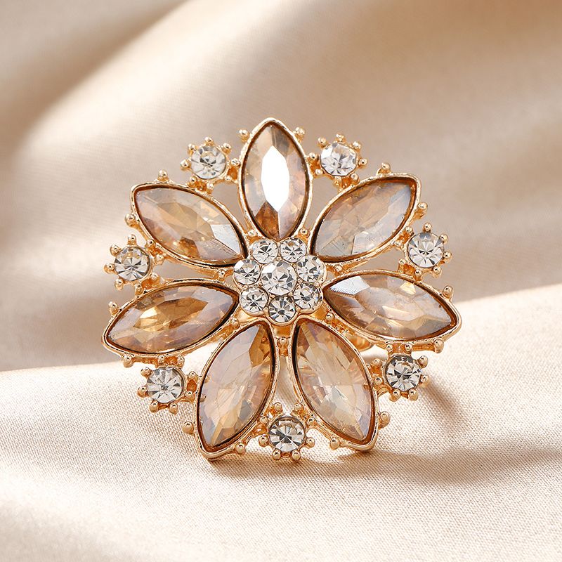 Joyería Al Por Mayor Glamour Lujoso Señora Flor Aleación Diamantes De Imitación Artificiales Enchapado Embutido Anillo Abierto