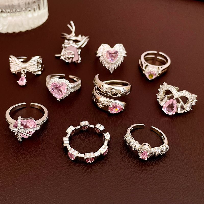 Dulce Sale De Forma De Corazón Corona Cobre Embutido Circón Anillos