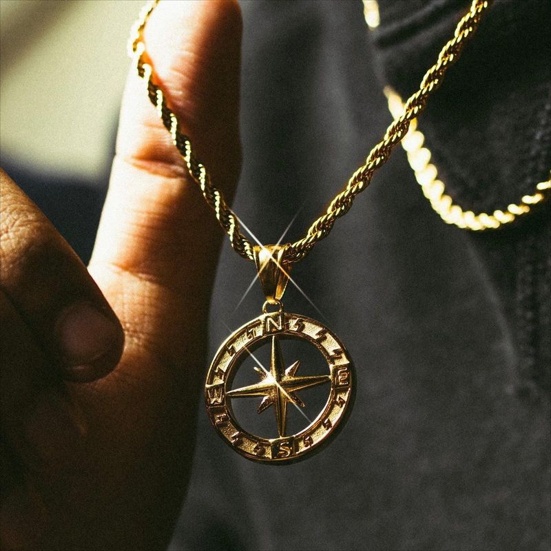 201 Stainless Steel 304 Stainless Steel Gold Plated Casual Hip-Hop Classic Style Plating Compass Pendant Necklace