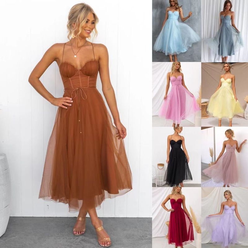 Women's Strap Dress Elegant Collarless Sleeveless Solid Color Maxi Long Dress Banquet