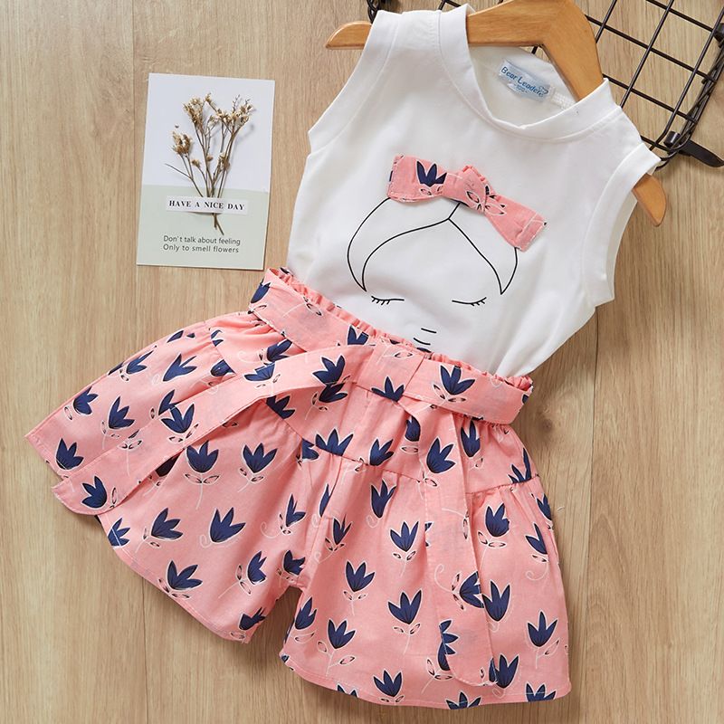 Simple Style Cartoon Printing Cotton Girls Clothing Sets