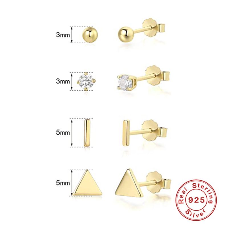 1 Set Simple Style Solid Color Plating Sterling Silver 18k Gold Plated Ear Studs