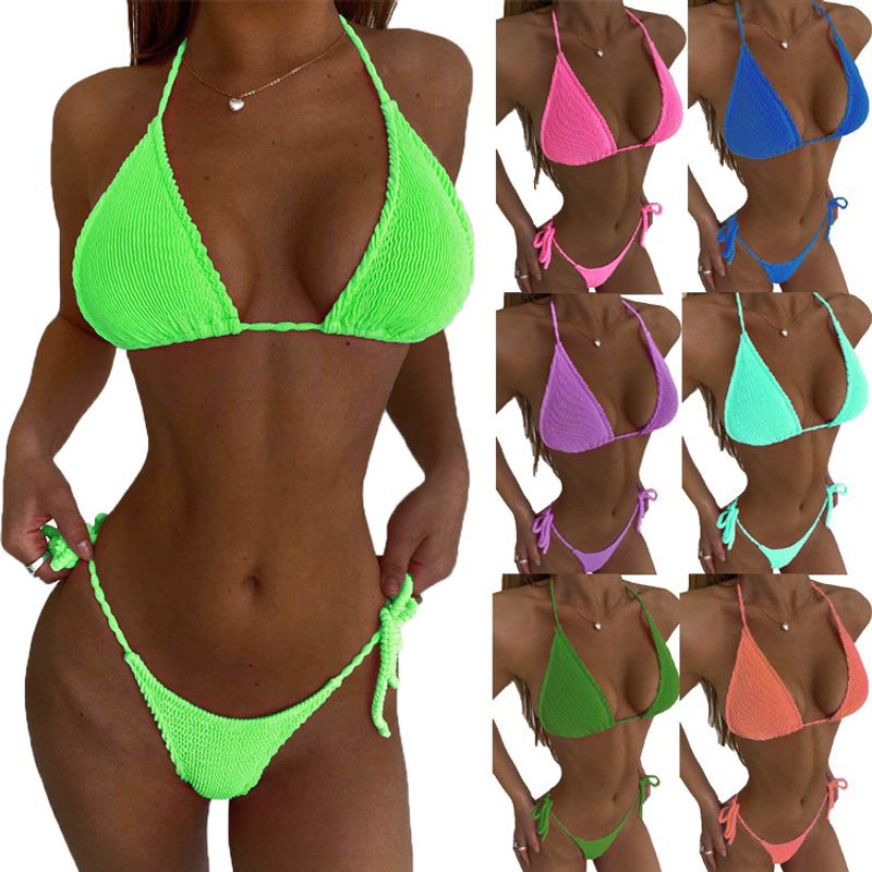 Mujeres Color Sólido Escotado Por Detrás Juego De 2 Piezas Bikinis