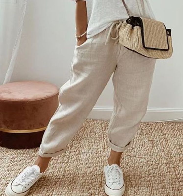 Women's Daily Casual Solid Color Ankle-length Pocket Casual Pants