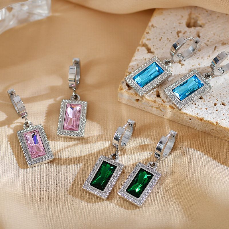 1 Pair Elegant Luxurious Simple Style Square Plating Inlay Stainless Steel Zircon Silver Plated Earrings