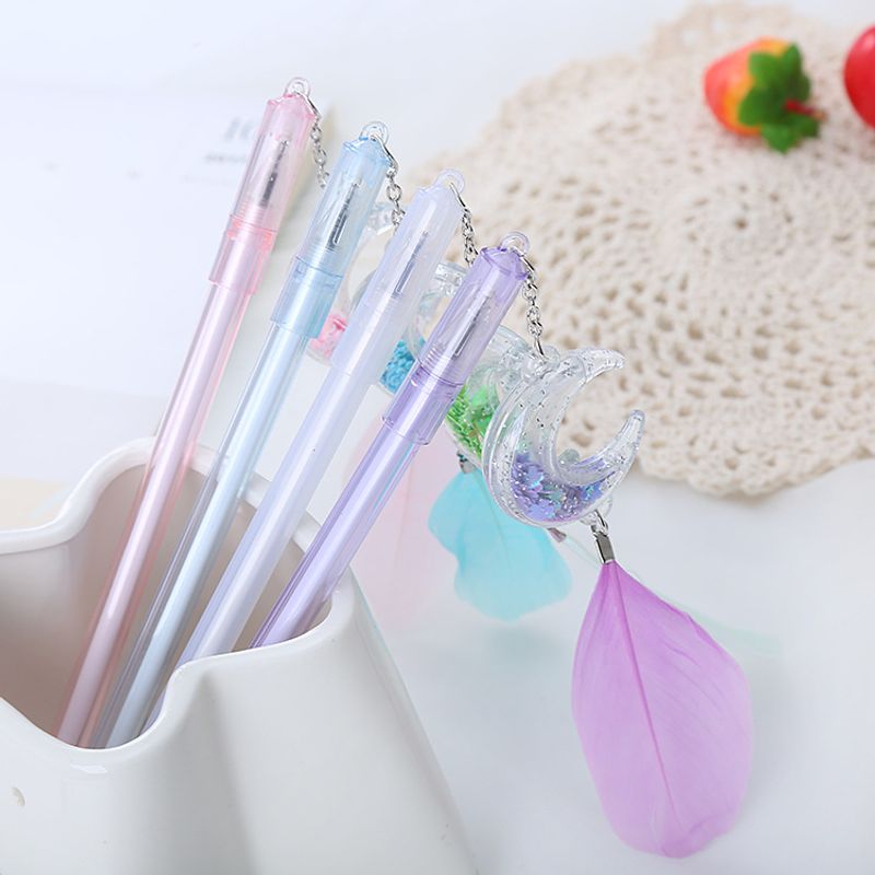 Creative Sequins Feather Moon Pendant Gel Pen Internet Hot Girlish Hanging Pen Student Stationery Water-based Sign Pen