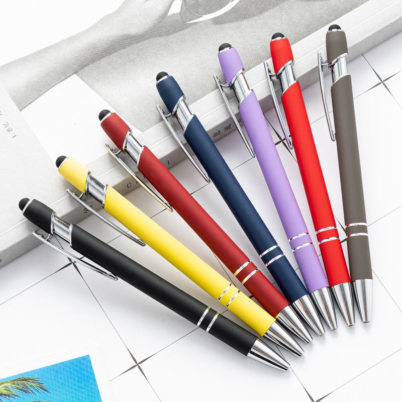 Cross-border Creative Touch Screen Ballpoint Pen Meiji Press Metal Pen Wholesale Capacitive Stylus Printing Logo Spray Glue Aluminum Rod Pen