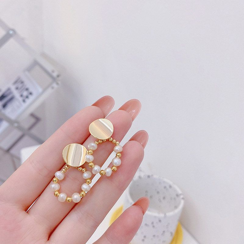 1 Pair Elegant Simple Style Geometric Freshwater Pearl Copper Gold Plated Drop Earrings