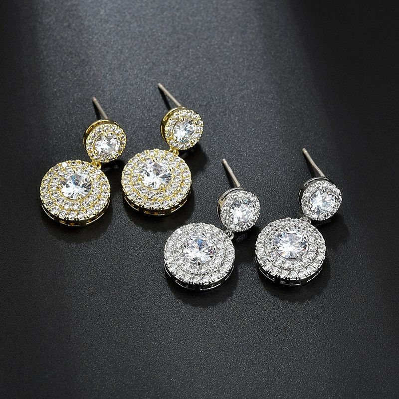 1 Paire Style Moderne Rond Placage Incruster Le Cuivre Zircon Plaqué Or Boucles D'oreilles