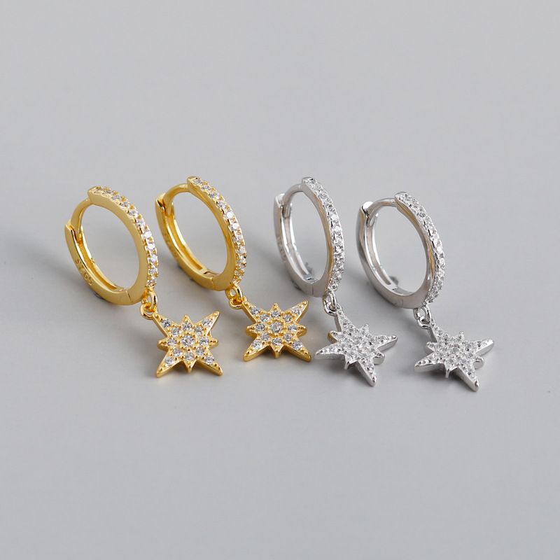 1 Pair Ig Style Casual Star Plating Inlay Sterling Silver Zircon Drop Earrings