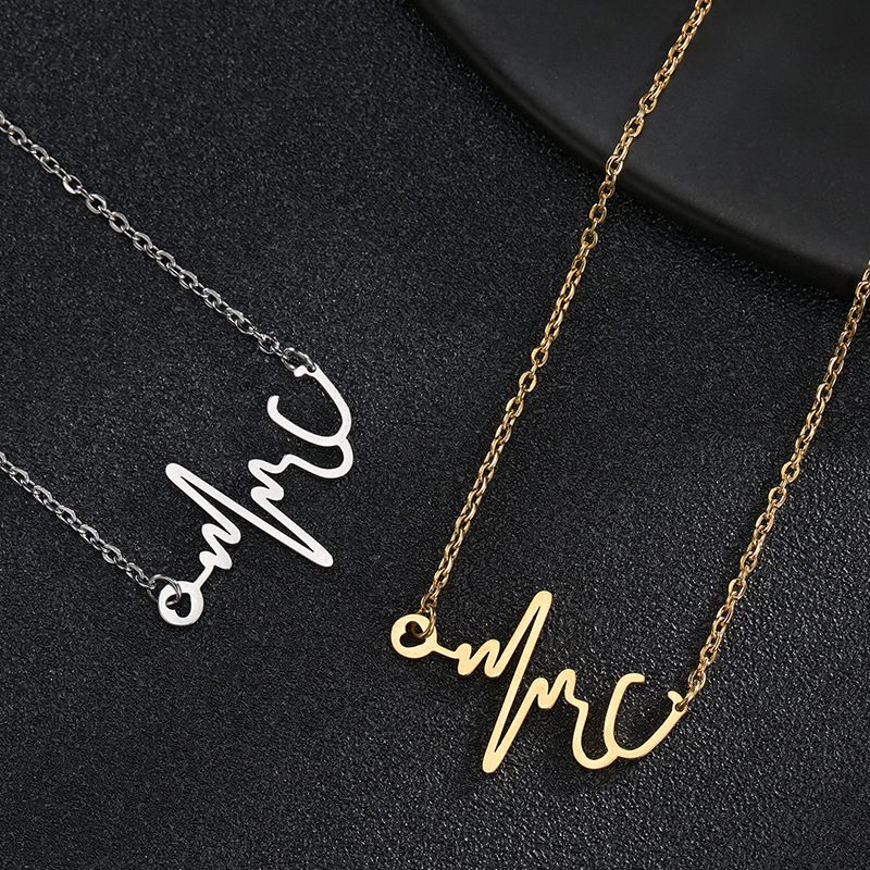 Elegant Lady Electrocardiogram Stainless Steel Pendant Necklace