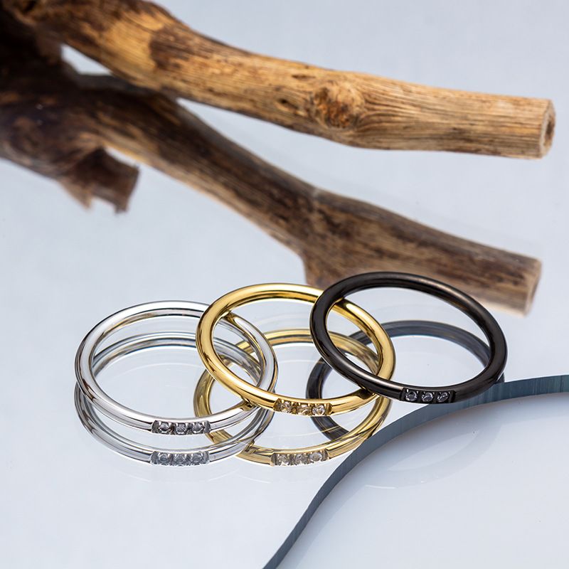Einlege Zirkon Ringe Aus Titanium Stahl Im Einfachen Stil