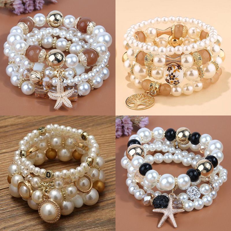 Vacation Starfish Artificial Pearl Alloy Wholesale Bracelets