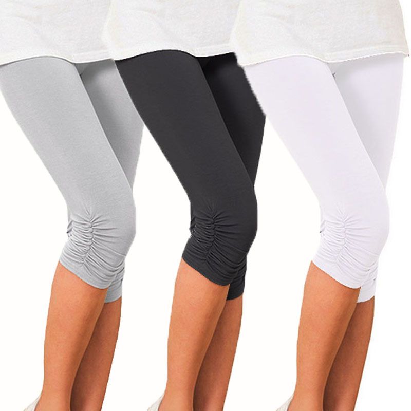 Women's Daily Casual Solid Color Calf-length Pleated Leggings