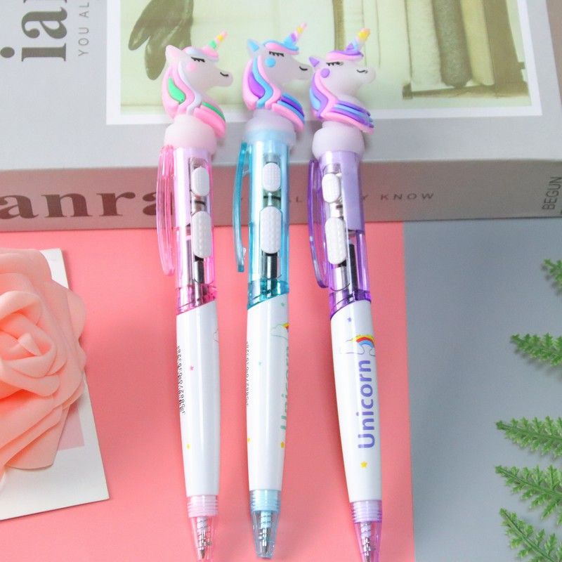 Creative Glow Unicorn Ballpoint Pen With Light Neutral Oil Pen Cute Student Stationery Cartoon Pen With Light Blue Signature Pen