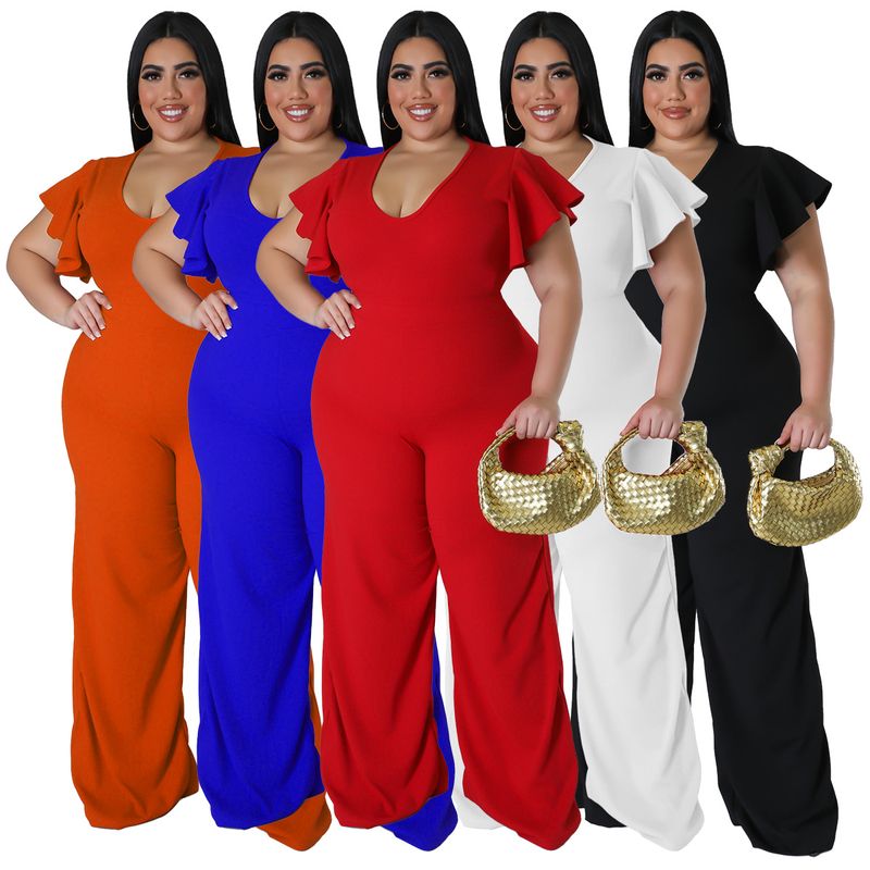 Simple Style Solid Color Spandex Polyester Twilled Satin Bodysuits Jumpsuits