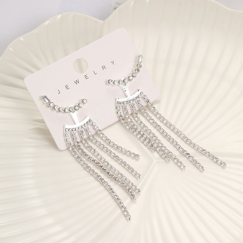 1 Pair Elegant Luxurious Tassel Inlay Alloy Rhinestones Drop Earrings