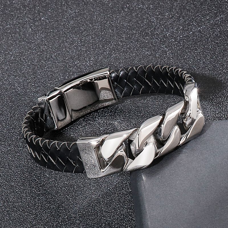 Hip-hop Cool Style Chains Print Stainless Steel Patchwork Men's Bangle