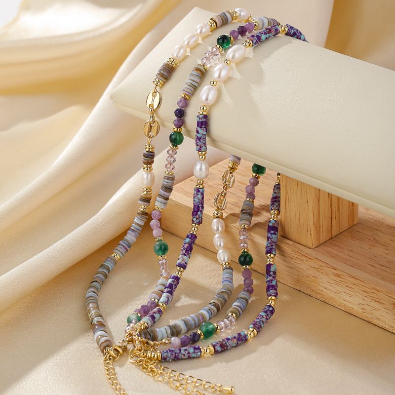 Casual Vacation Multicolor Freshwater Pearl Shell Copper Beaded Plating 14k Gold Plated Necklace