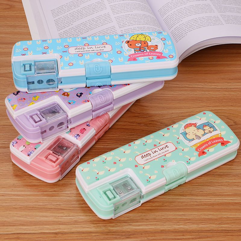 Authentic Pinyou Children Cartoon Pencil Box Creative Double Open With Pencil Sharpener Stationery Box Cute Student Stationery Pencil Case