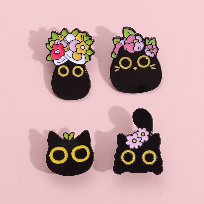 Mignon Chat Fleur Alliage Vernis Au Four Unisexe Broches