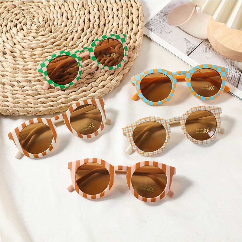 Cool Style Stripe Plaid Pc Oval Frame Full Frame Kids Sunglasses