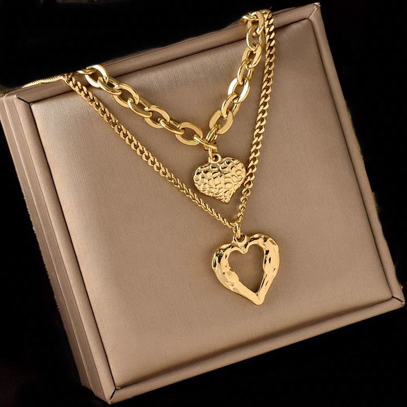 Hip Hop Forma De Corazón Metal Enchapado Unisexo Collares En Capas