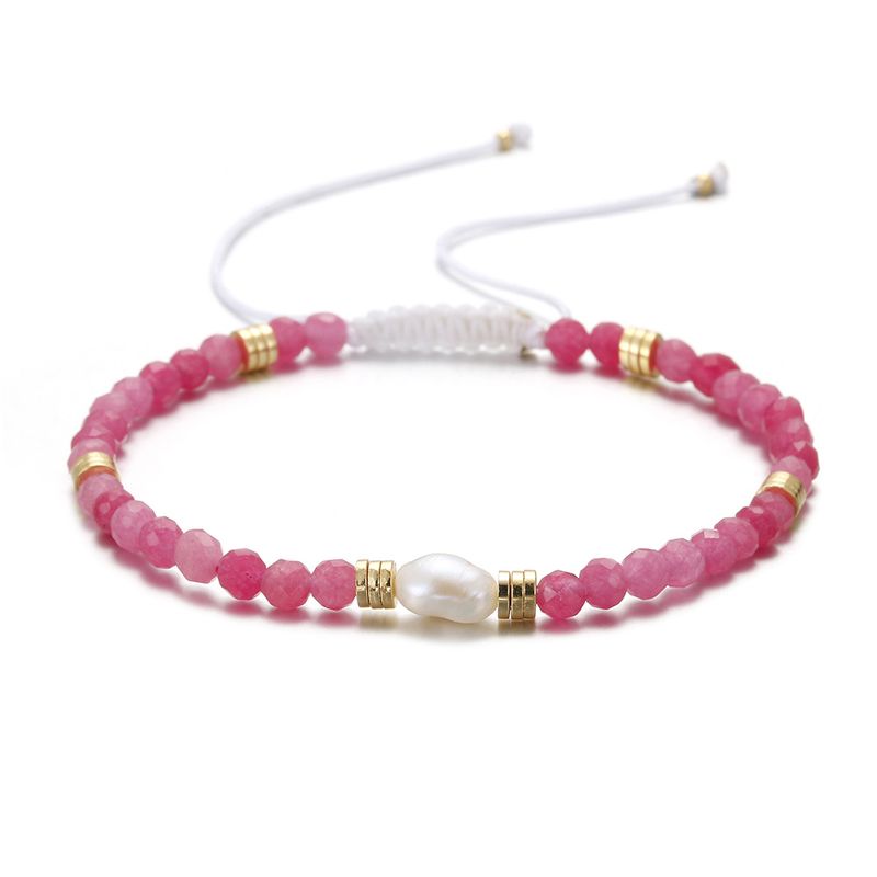 Ethnic Style Round Natural Stone Freshwater Pearl Copper Plating 18k Gold Plated Bracelets