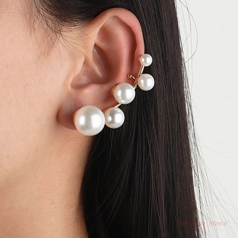 1 Piece Elegant Geometric Inlay Alloy Artificial Pearls Ear Clips