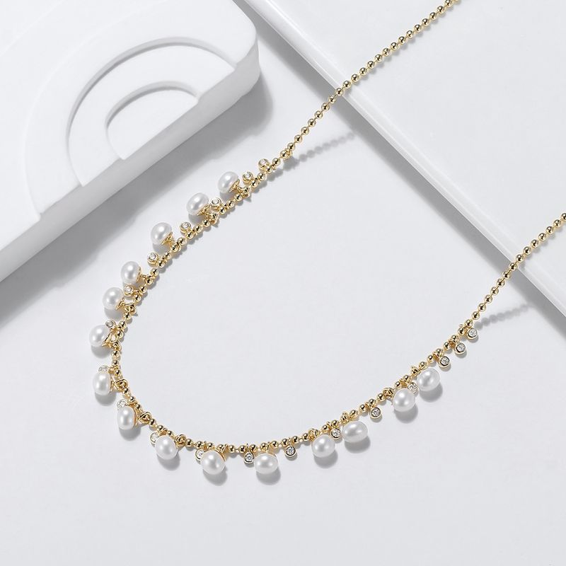 Elegant Simple Style Round Freshwater Pearl Sterling Silver Plating Inlay Zircon Necklace