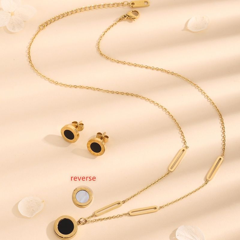 Acero Titanio Chapados en oro de 18k Elegante Embutido Número Acrílico Aretes Collar