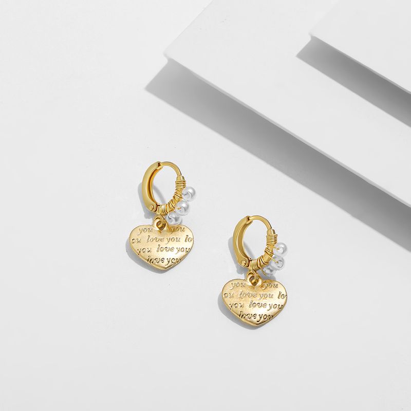 1 Pair Modern Style Heart Shape Plating Artificial Pearl Alloy Drop Earrings
