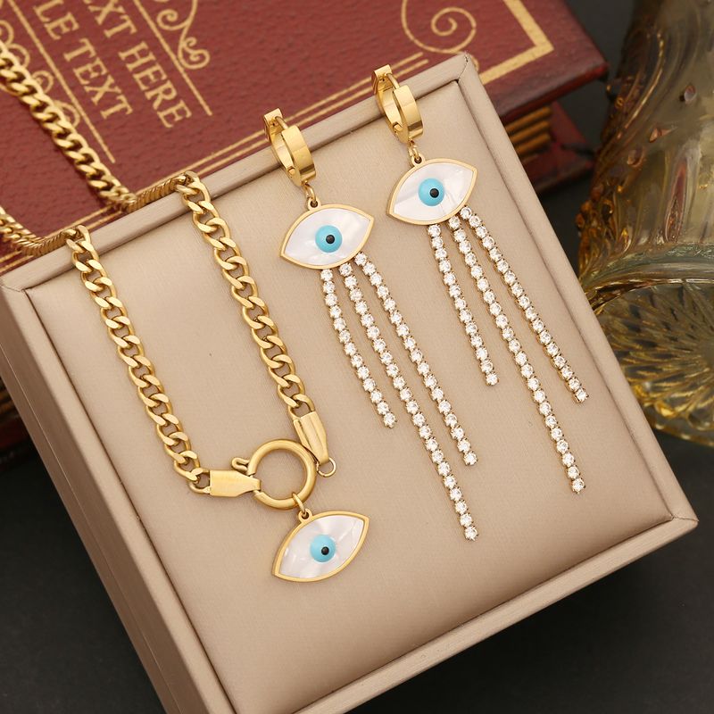 Stainless Steel 18K Gold Plated Streetwear Enamel Eye Bracelets Earrings Necklace